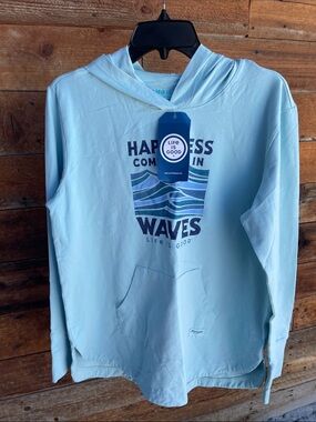 NWT Life Is Good Crusher-Flex Hooded Tee Waves Graphic Sun Hoodie Large